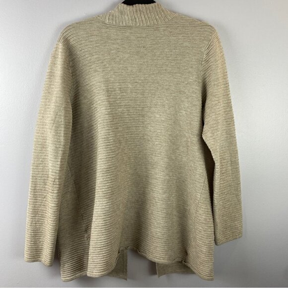 Cyrus Neutral Open Front Long Sleeve Pockets Ribbed Knit Cardigan Large Cream - Picture 7 of 8